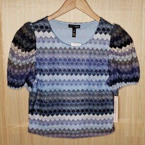 Aqua New Womens Lace Striped Short Sleeve Crop Top